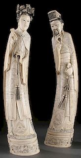 LARGE 19TH C. CHINESE CARVED IVORY FIGURES, 24"