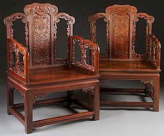 CHINESE CARVED ROSEWOOD ARMCHAIRS