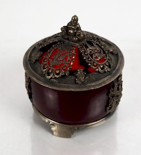 Chinese Silver, Carnelian Glass Box