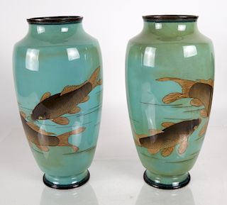 Two 19th C. Japanese Cloisonne Vases