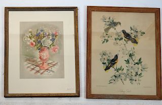 Two Prints: Birds, Flower