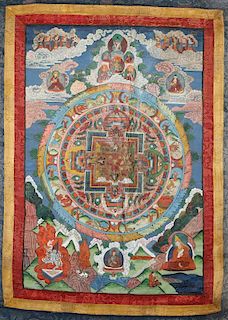 A FINE CHINESE HAND PAINTED THANGKA