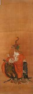 CHINESE PAINTED SILK SCROLL OF AN IMMORTAL