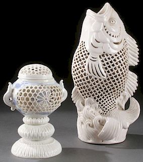 PAIR CHINESE RETICULATED PORCELAIN CENSERS