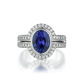 3.29-Carat Sapphire and Diamond Ring