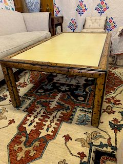 Mid Century Modern Faux Bamboo Coffee Table with Pig Skin Top