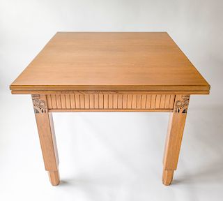 Finnish Carved Oak Jugendstil Expandable Table