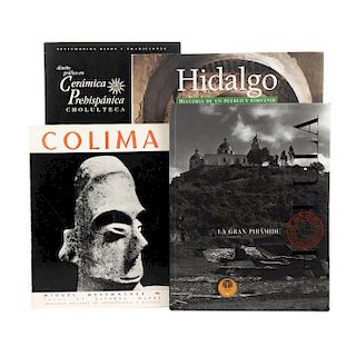LOTE DE LIBROS SOBRE ARQUEOLOGÍA: La Gran Pirámide Cholula / Colima / Hidalgo / Cerámica Prehispánica Cholulteca. Piezas: 4.