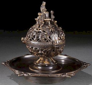 FINE GOTHIC REVIVAL BRONZE INKWELL