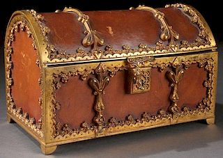 FRENCH GILT BRONZE AND LEATHER DRESSER BOX