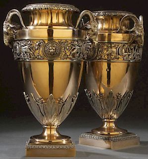 PAIR OF FRENCH POLISHED BRONZE URNS