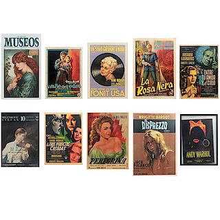 Lote de 10 posters de exposiciones y películas. Siglo XX. Consta de: "Il Disprezzo", "La Rosa Nera", "Un Solo Grande Amore", otros.