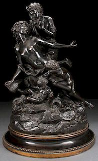 NYMPH & SATYR WITH PUTTI BRONZE GROUPING
