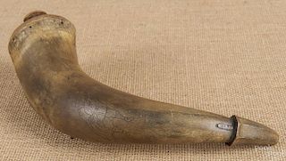 Engraved powder horn, 20th c., inscribed with a m