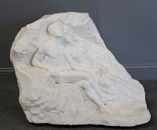 Large Carved Marble Relief Of Nude Lovers