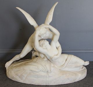 Large Marble Sculpture Of A Winged Lover.