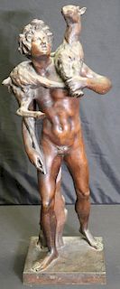 UNSIGNED. Large Bronze Figure Carrying Animal.