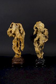 A Pair of 'Yellow Wax' Stone Scholar's Rocks.