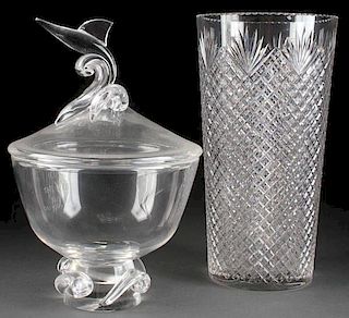 STEUBEN COMPOTE AND HAWKES CUT GLASS VASE