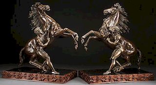 PAIR OF BRONZE MARLEY HORSES AFTER COUSTEAU