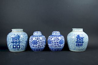 Two Pairs of Blue & White Ginger Jars.