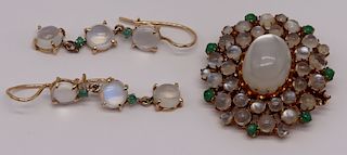 JEWELRY. 14kt Gold, Moonstone and Emerald Suite.