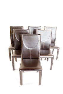 Roche Bobois. 6 Vintage Chocolate Leather Chairs.