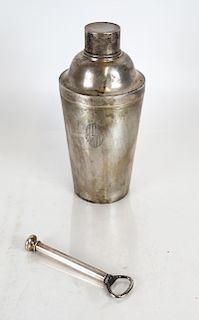 Sterling Silver Cocktail Shaker & Corkscrew