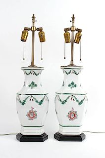Pair of Chinese Export Green Armorial Vases