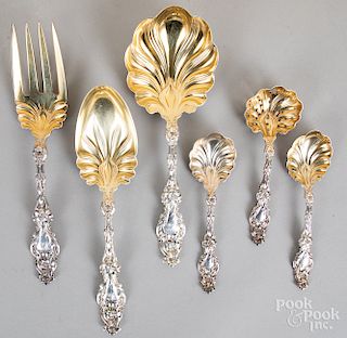 Six Whiting sterling silver lily serving pieces