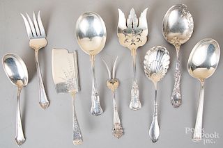 Nine sterling silver serving utensils
