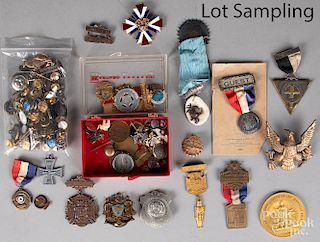 Collection of buttons, and medals