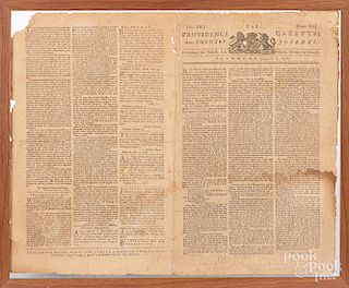 Framed copy of the Providence Gazette 1776