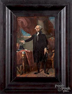 Oil on canvas interior scene with Washington