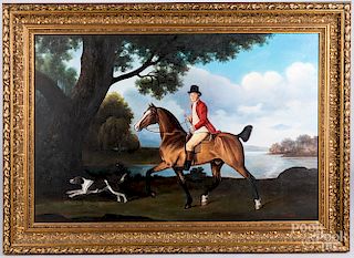 Contemporary oil on canvas of a horse and rider