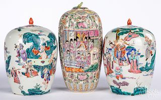 Three Chinese porcelain lidded urns