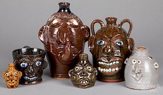Six pieces of Southern face or grotesque pottery