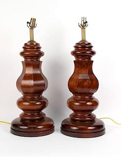 Pair of Turned Walnut Table Lamps, 20th C.
