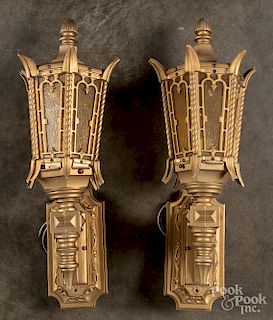 Pair of architectural gilt wall sconce lights
