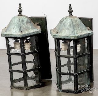 Pair of bronze architectural wall sconce lights