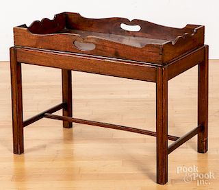 Pine schoolmasters desk and a tray table