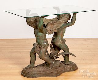Bronze cherub table with glass top