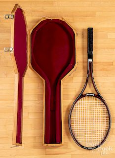 Oversized tennis racquet and case with plaque