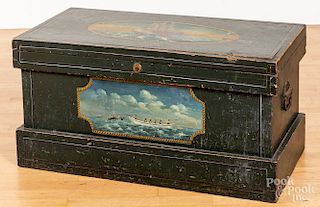 Painted sailors trunk, with whaling scenes