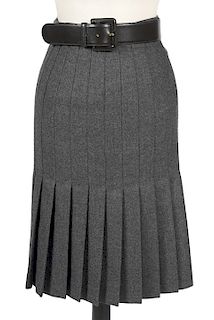 Valentino Pleated Wool Skirt & Black Leather Belt