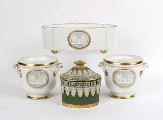 Three Jasperware Inset Porcelain Cache Pots