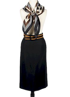 Yves Saint Laurent Wool Skirt, Scarf & Suede Belt