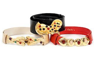 3 Judith Leiber Exotic Skin Jeweled Belts