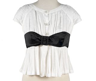 Chanel White Empire Waist Cotton & Silk Top Sz 42