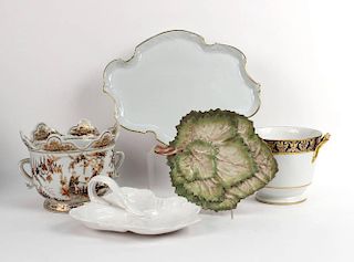 Five Porcelain Table Articles, 20th C.
